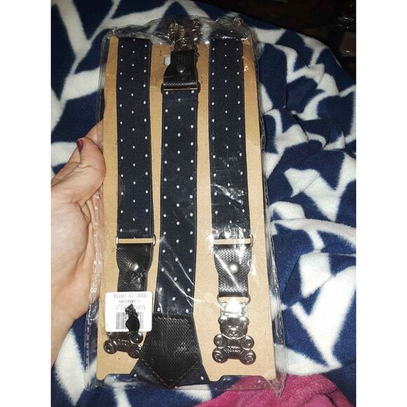 Boys Navy Blue Polka Dot Suspenders with Matching Blue Bow Tie - Picture 3 of 4